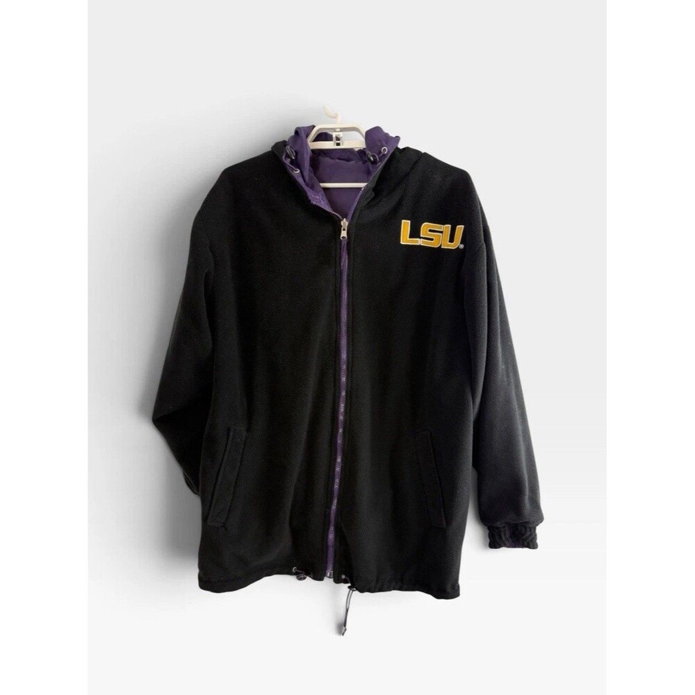 LSU Mens Jacket Size XL Reversable Black Fleece Pockets Purple Gold  Zip up